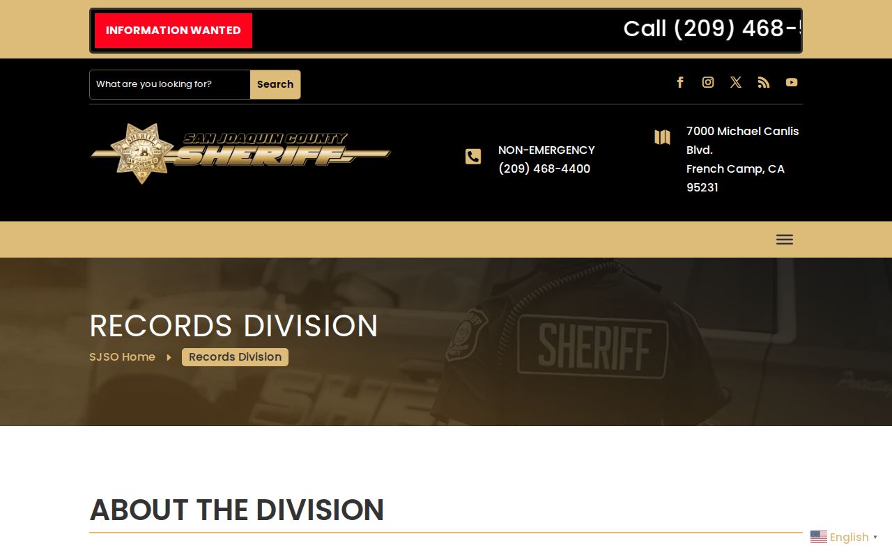 San Joaquin County 72 hour release records fallback through Sheriff Records Division