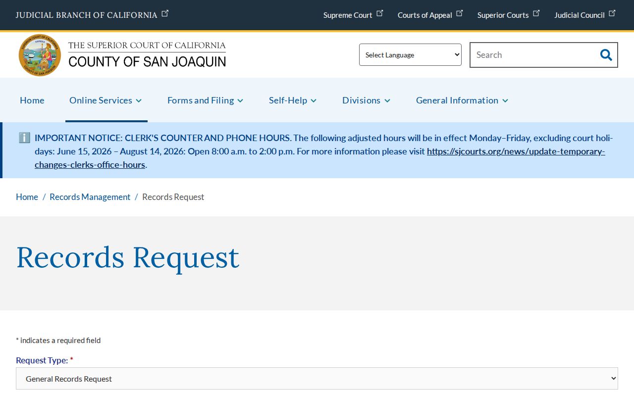 San Joaquin County 72 hour release fallback through Superior Court records request
