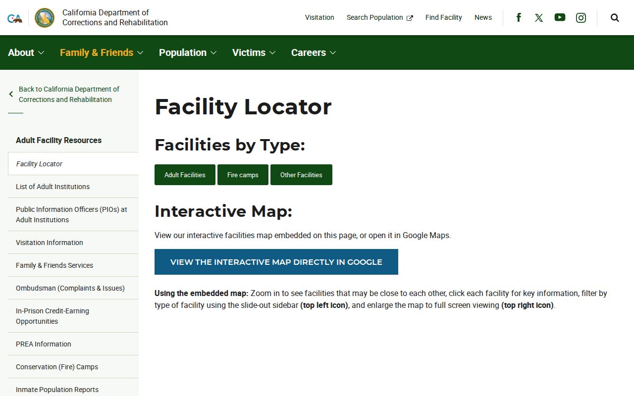 CDCR facility locator for California Health Care Facility Stockton release search