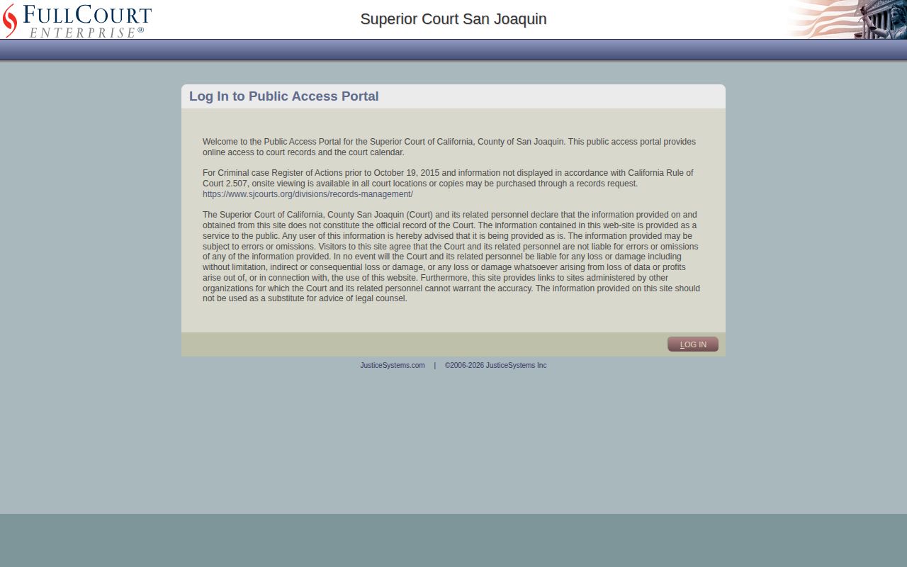 San Joaquin Superior Court portal for released inmate court records