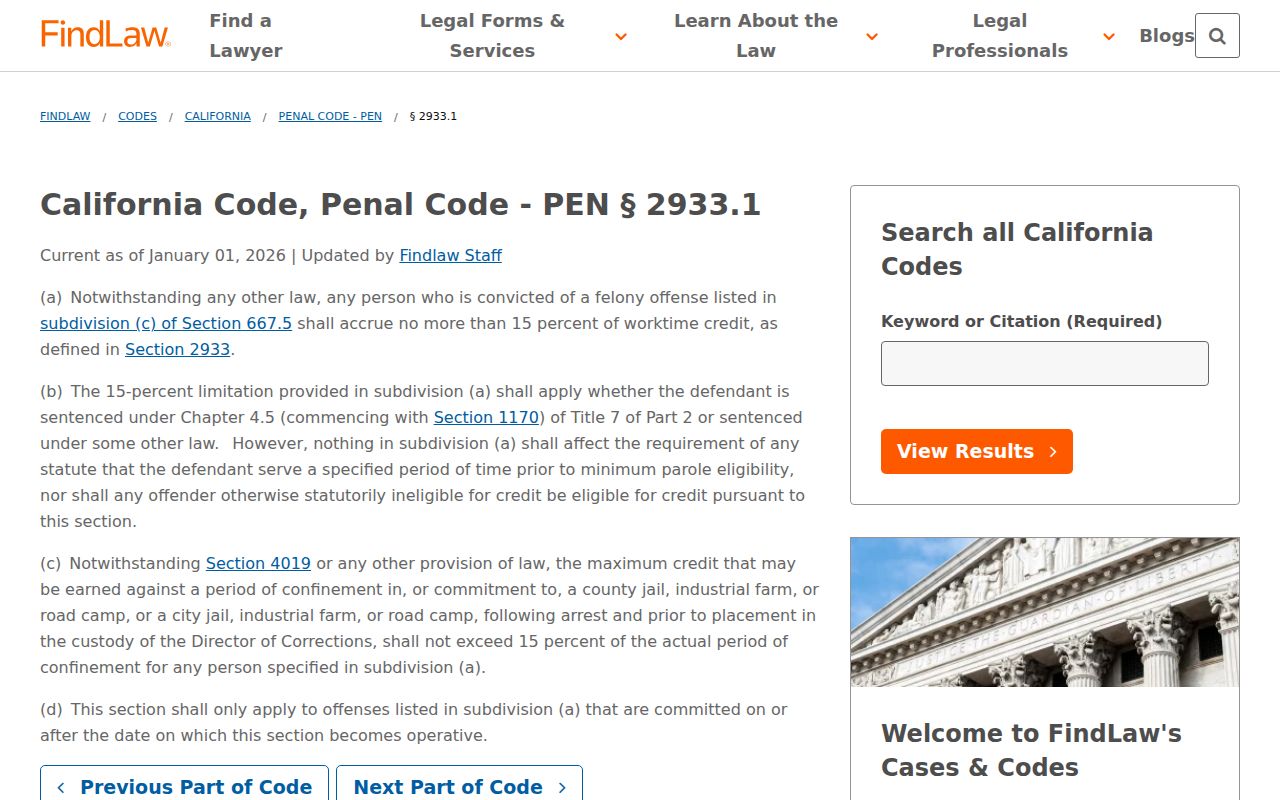 San Joaquin County projected release date Penal Code 2933.1 credit limit