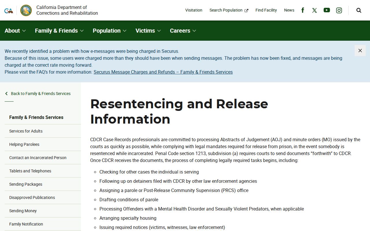 San Joaquin County release date lookup CDCR release processing screenshot