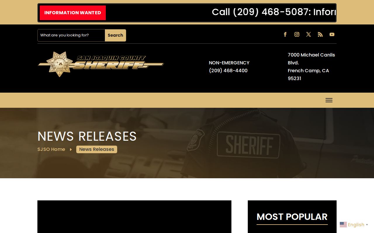 San Joaquin County released inmate mugshots official sheriff news releases context